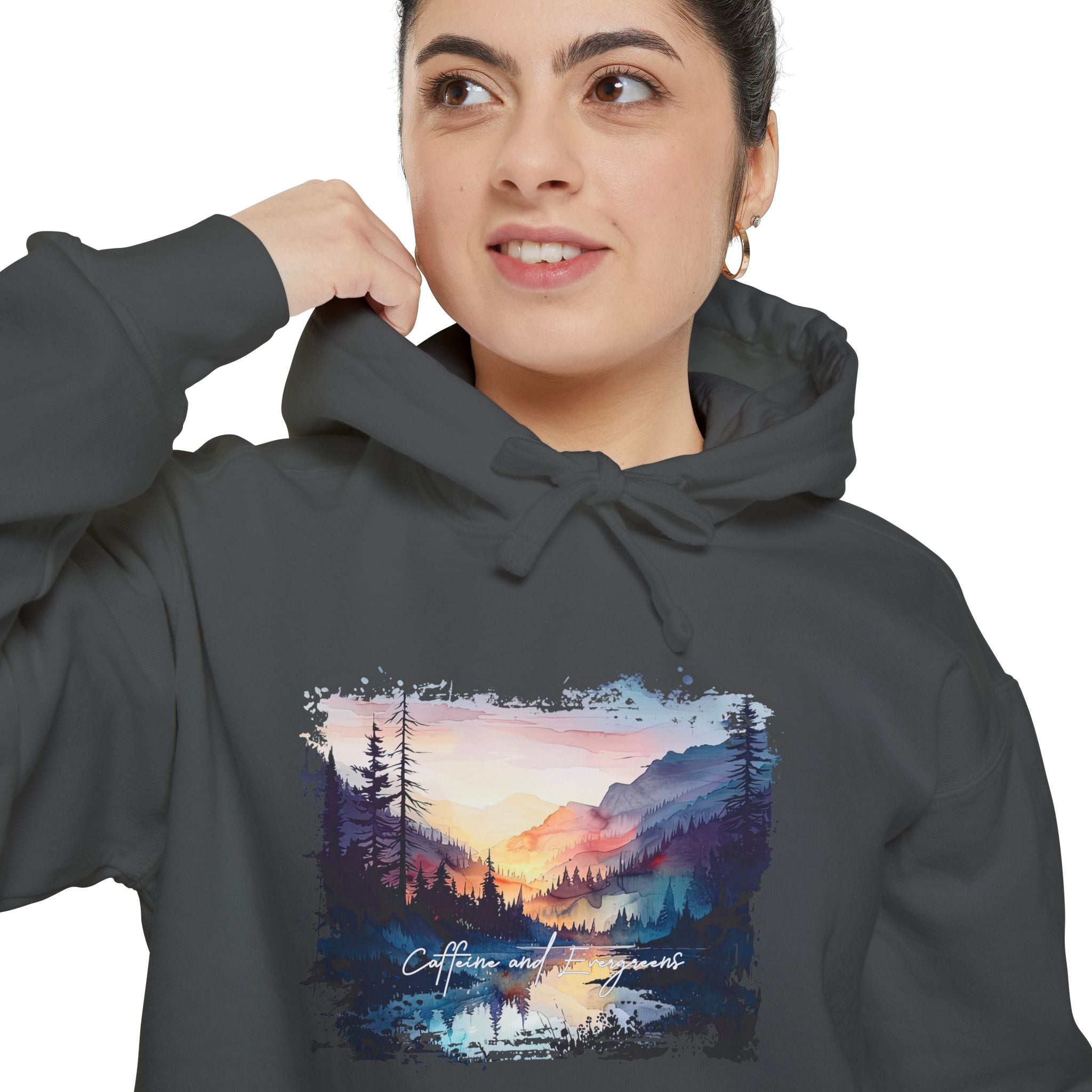 Caffeine and Evergreens Unisex Garment-Dyed Hoodie