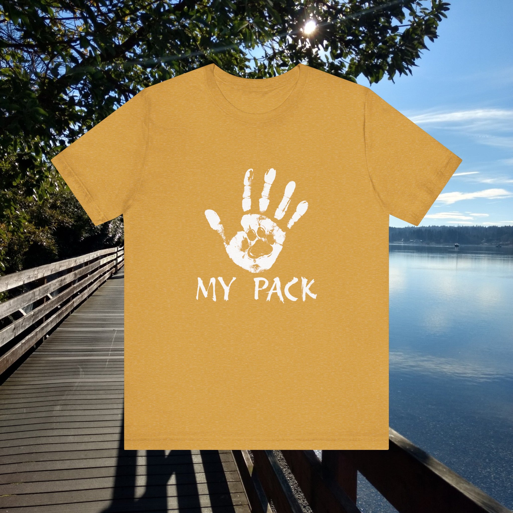 Dog Love -"My Pack" Ink paw & hand shirt,Unisex graphic tee ,GIFT for dog lover,dog mom,dog dad,hiking dog,canine support,canine companion