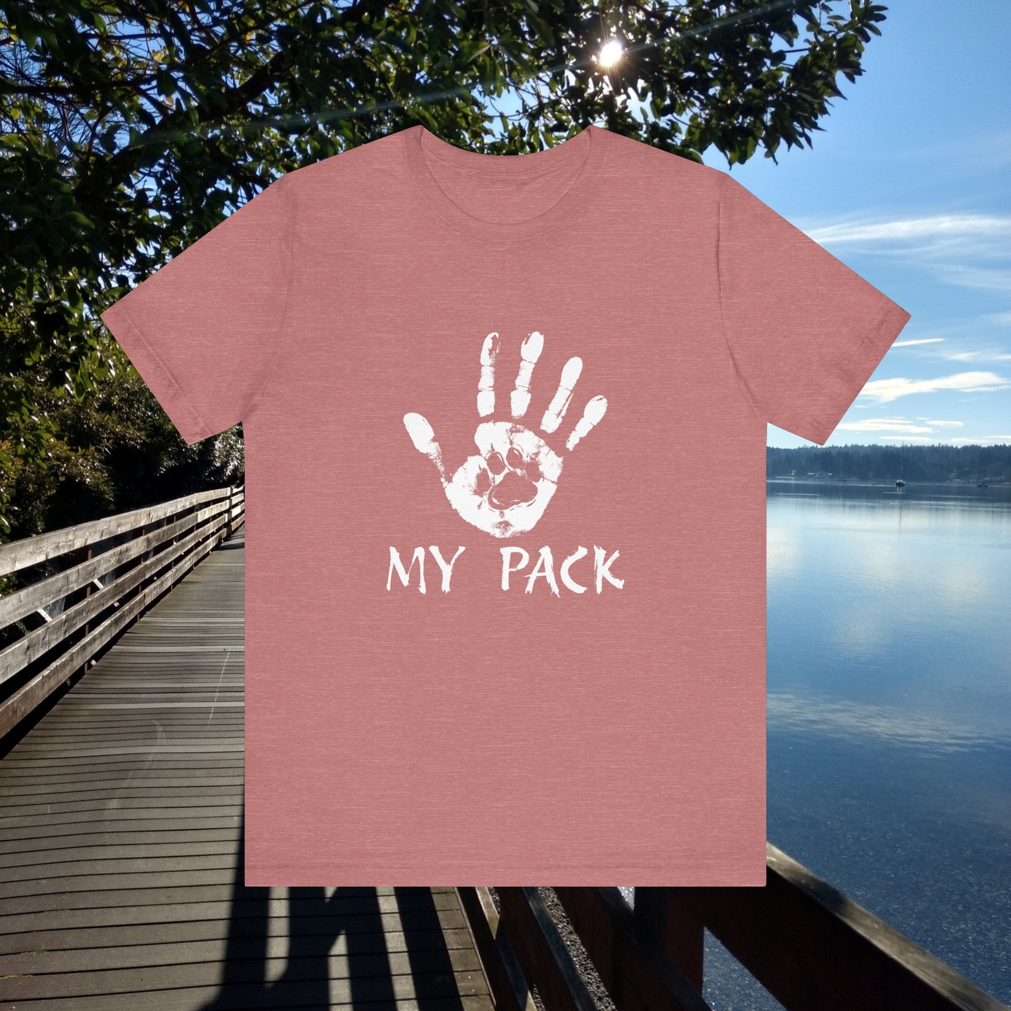 Dog Love -"My Pack" Ink paw & hand shirt,Unisex graphic tee ,GIFT for dog lover,dog mom,dog dad,hiking dog,canine support,canine companion