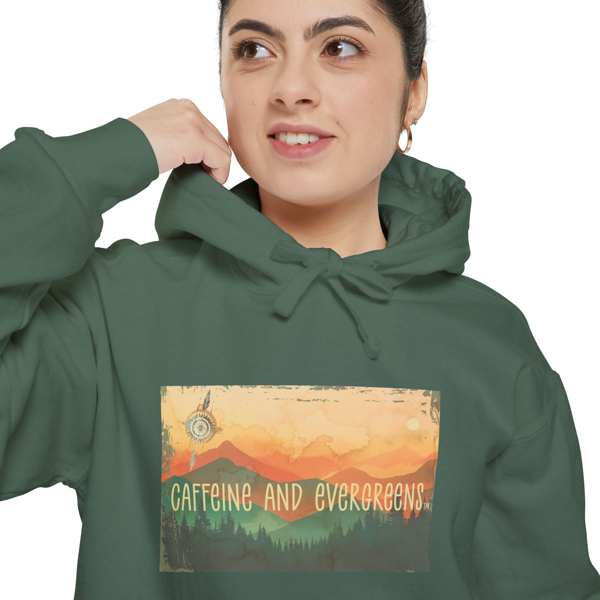 Caffeine And Evergreen Unisex Garment-Dyed Hoodie