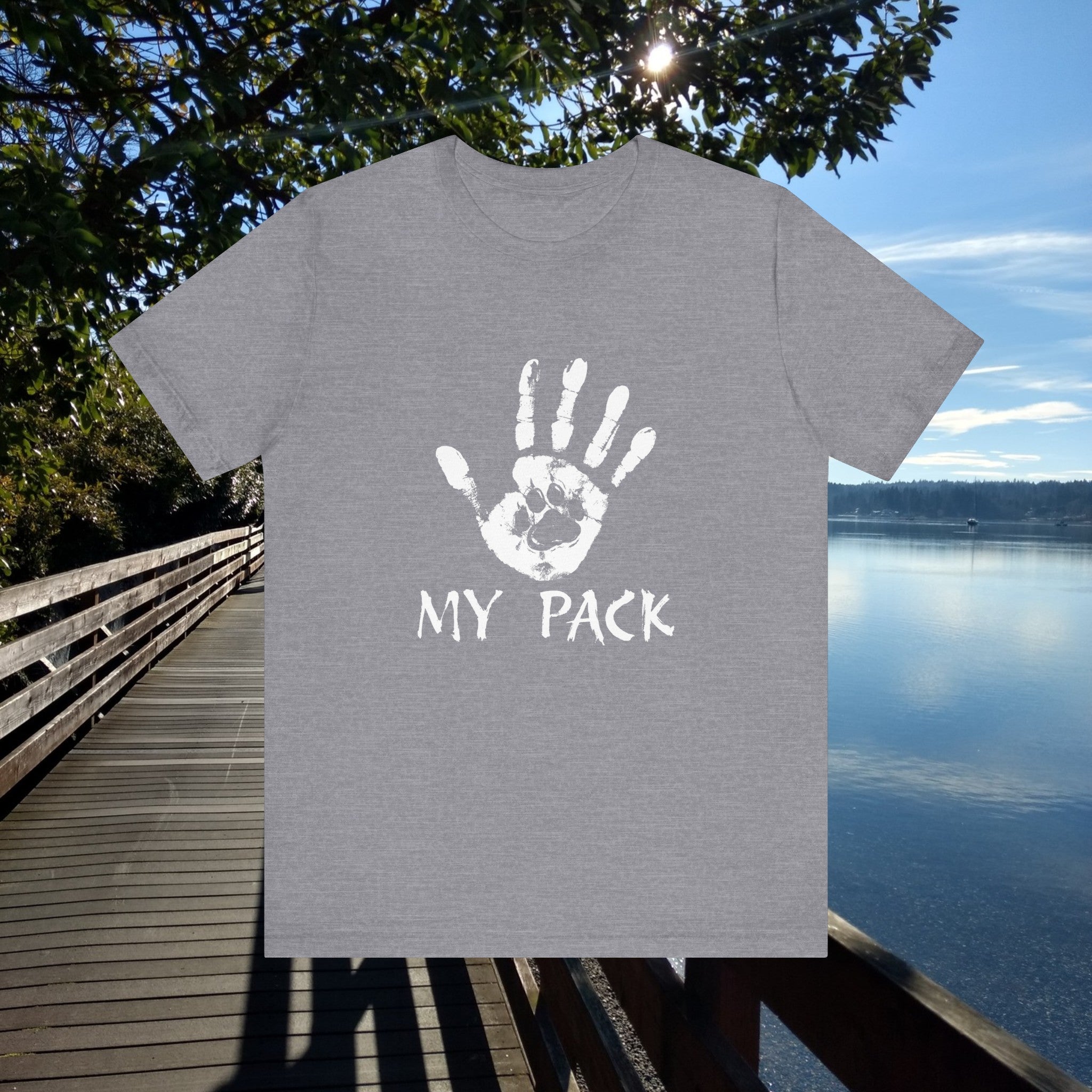 Dog Love -"My Pack" Ink paw & hand shirt,Unisex graphic tee ,GIFT for dog lover,dog mom,dog dad,hiking dog,canine support,canine companion