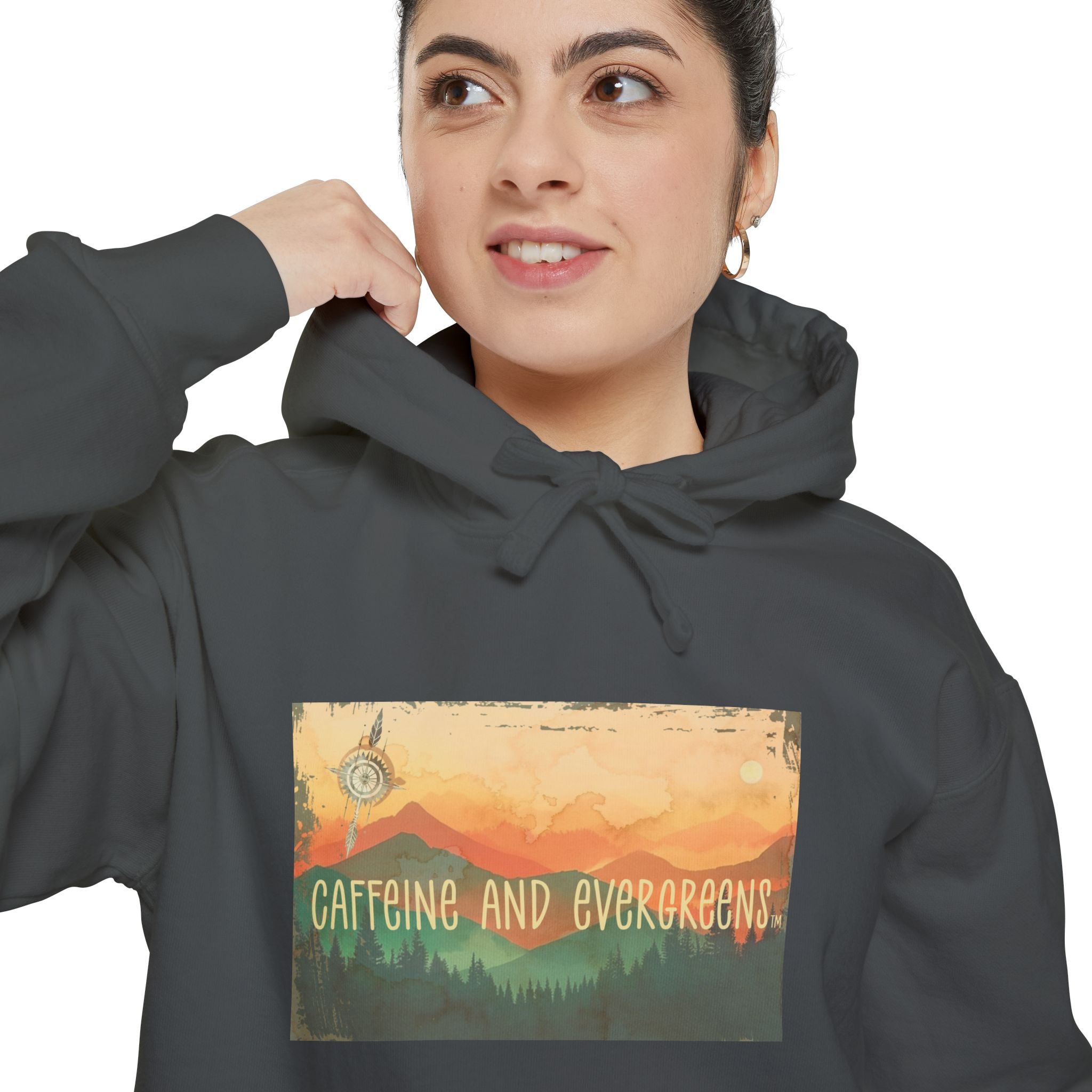 Caffeine And Evergreen Unisex Garment-Dyed Hoodie